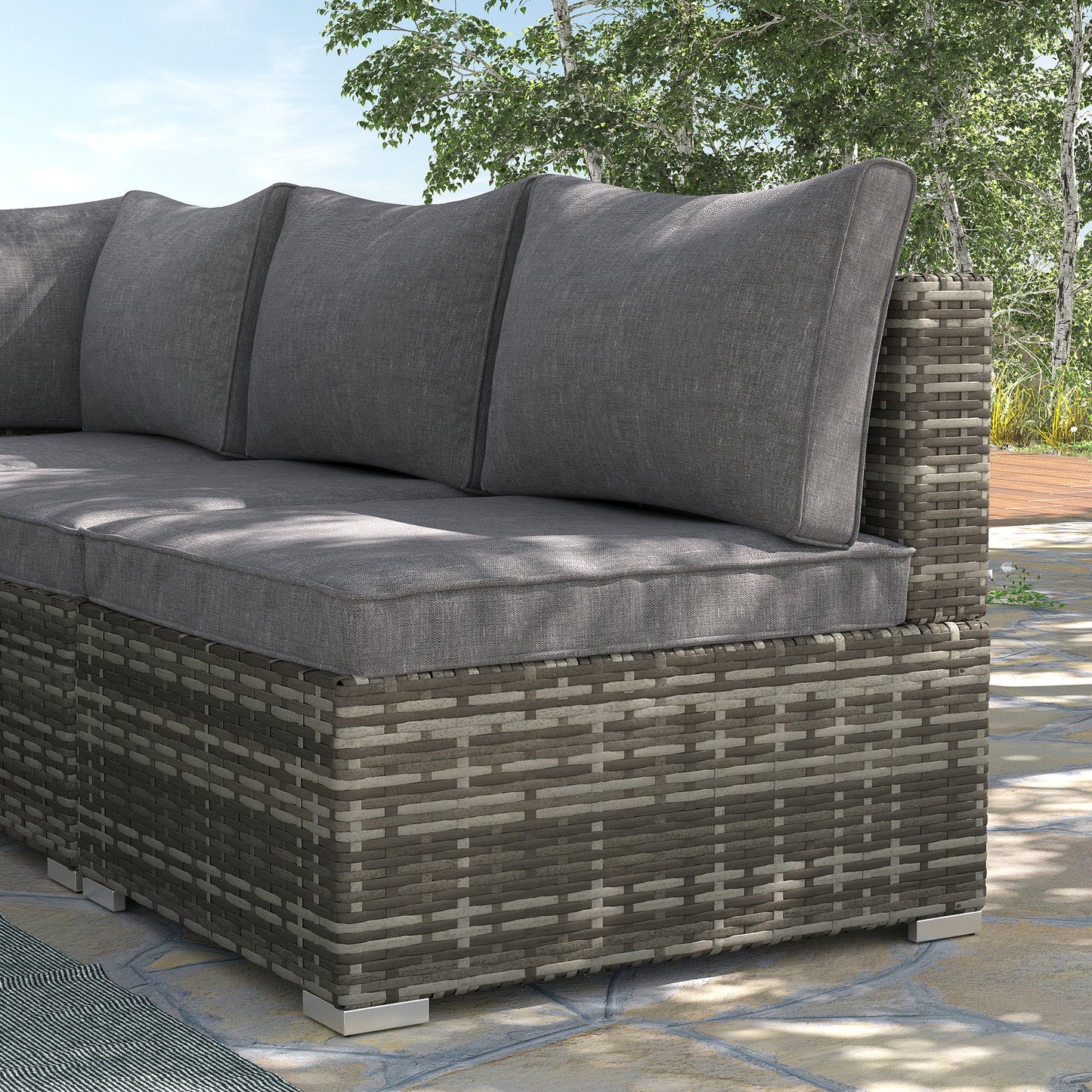 AI62 Decor Armless Rattan Garden Chair with Cushion – Deep Grey
