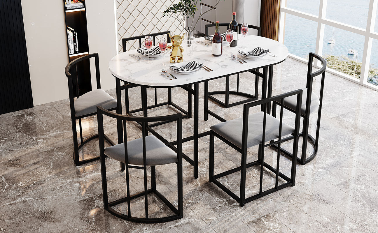 AI62 Decor  Modern Dining Set Gray Cushioned Chairs