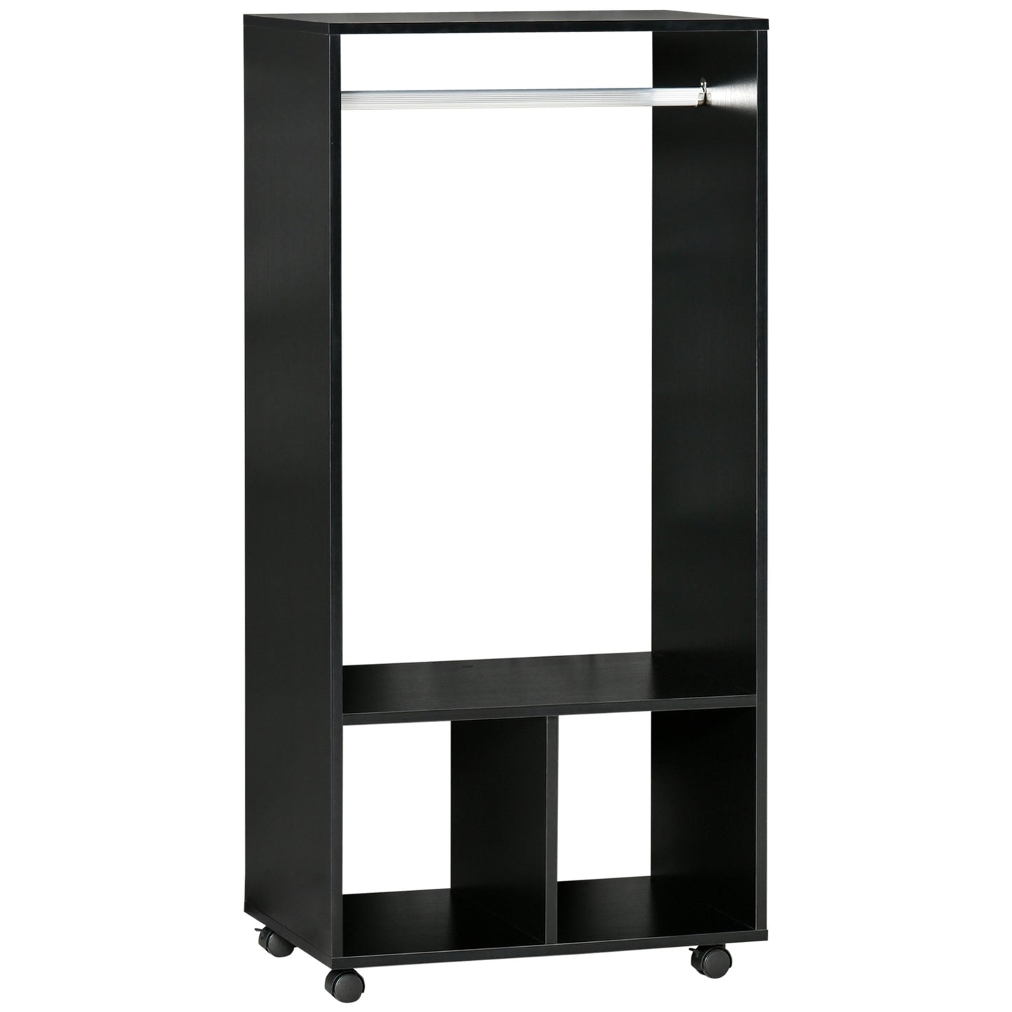 AI62 Decor Mobile Open Wardrobe with Hanging Rail & Shelves – Black