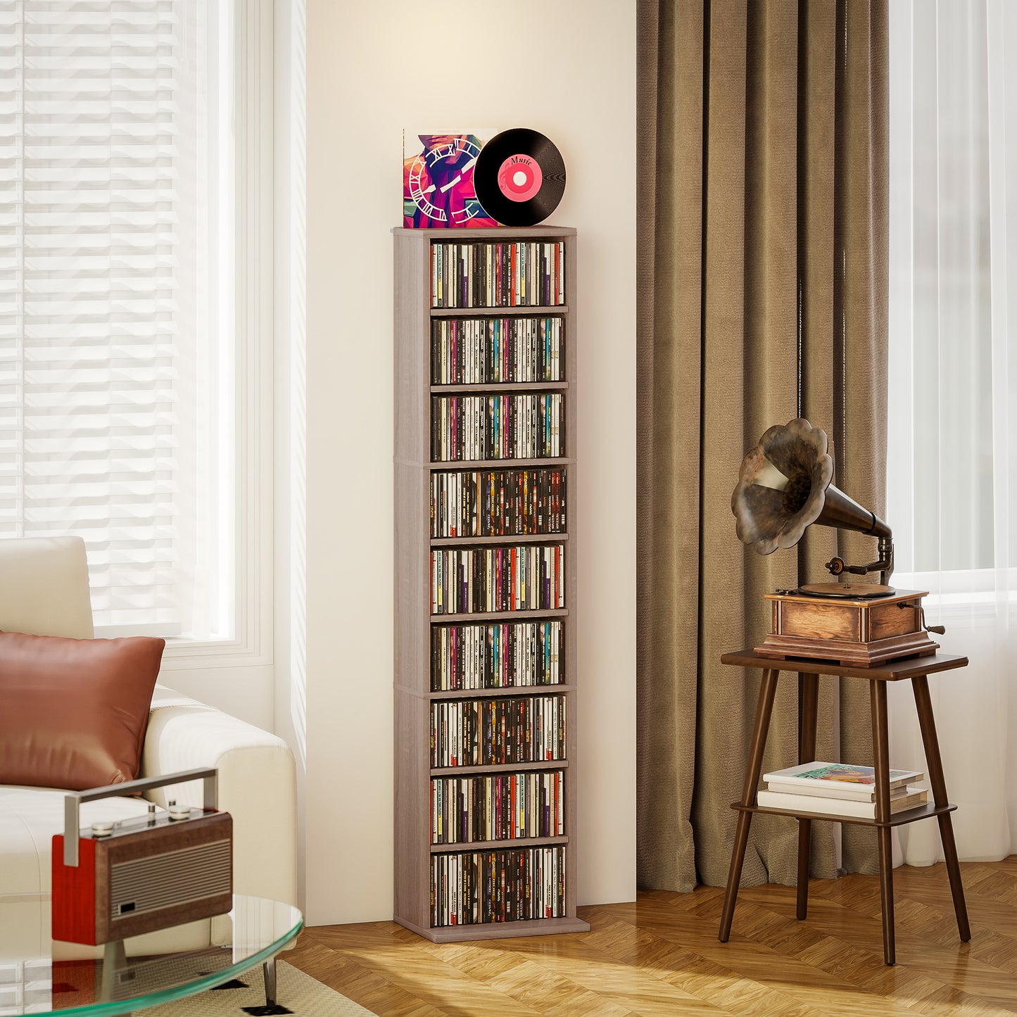 AI62 Decor 260 Narrow CD Storage Unit - Natural Wood Finish