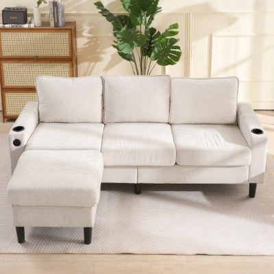 AI62 Decor L-Shaped Sectional Sofa with USB & Cup Holders