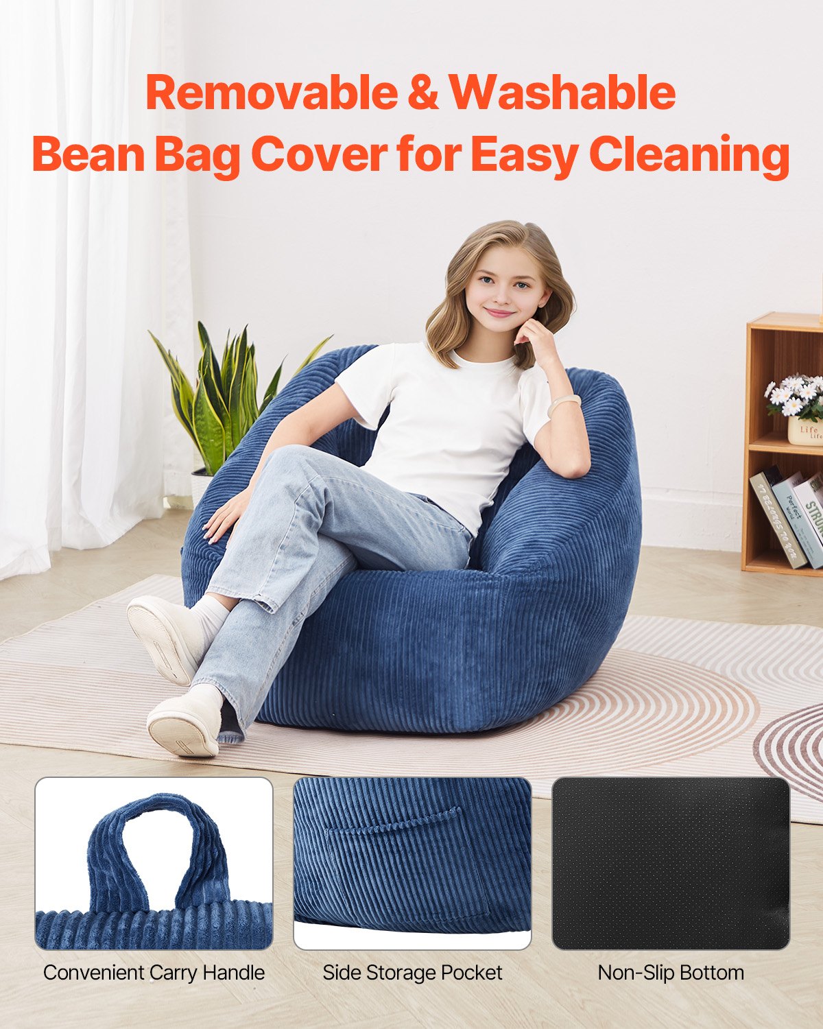 AI62 Decor Teddy Velvet Memory Foam Bean Bag Chair – Blue