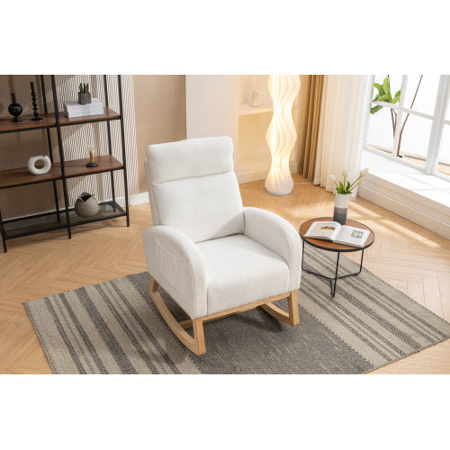 AI62 Decor Modern Rocking Chair with Padded Seat – Beige Teddy Fabric