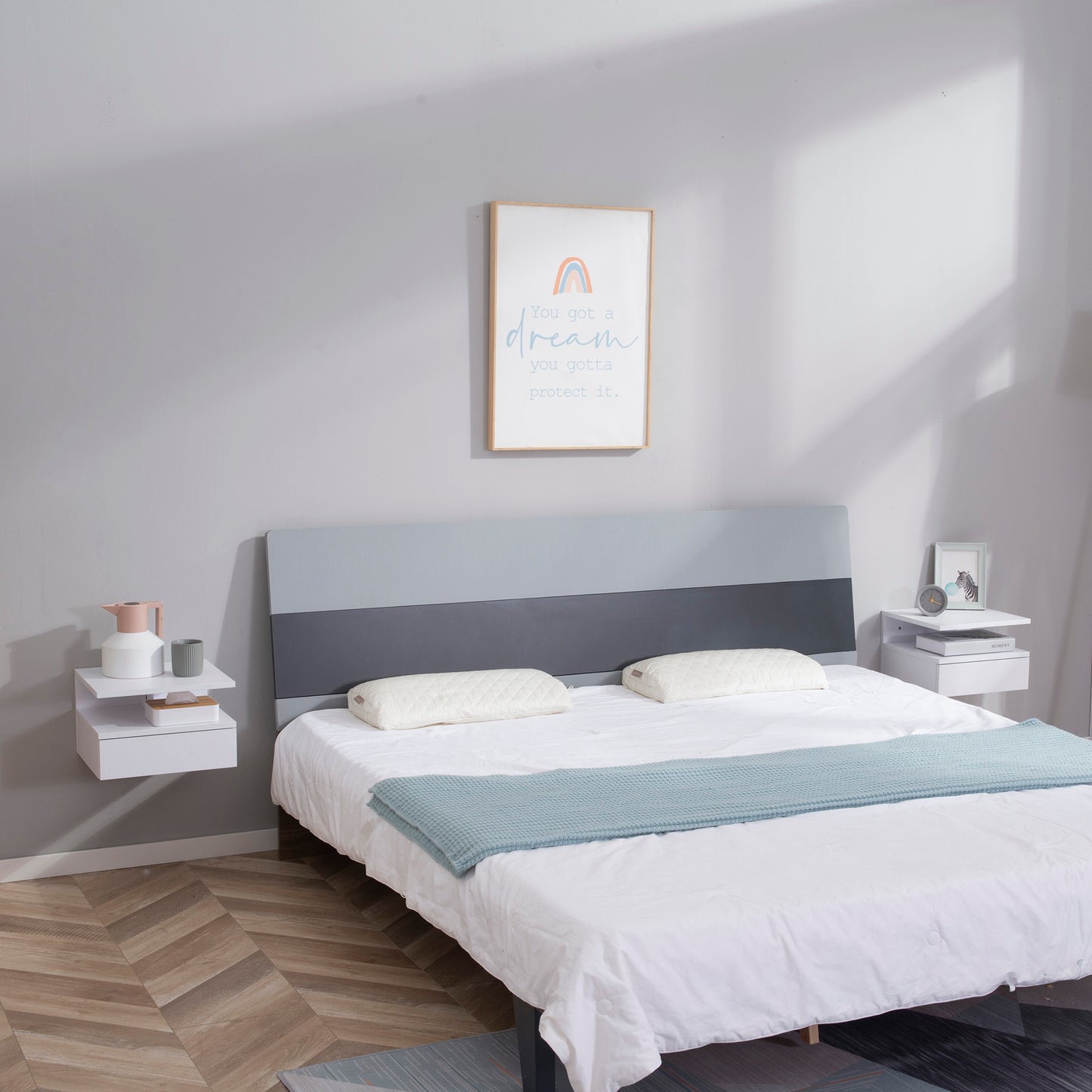 AI62 Decor Set Of Two Floating Bedside Tables - White