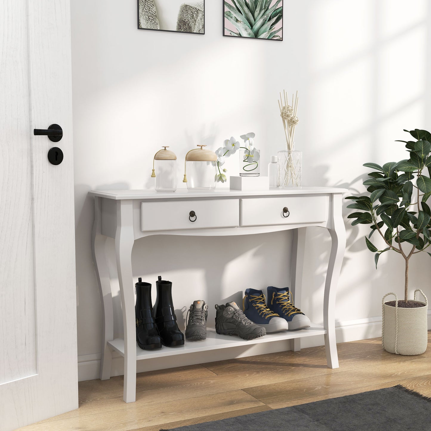 AI62 Decor Sofa Table with Storage in Ivory White