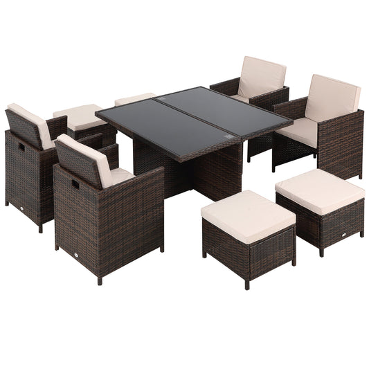 AI62 Decor 8-Seater Rattan Cube Garden Dining Set with Cushions – Brown