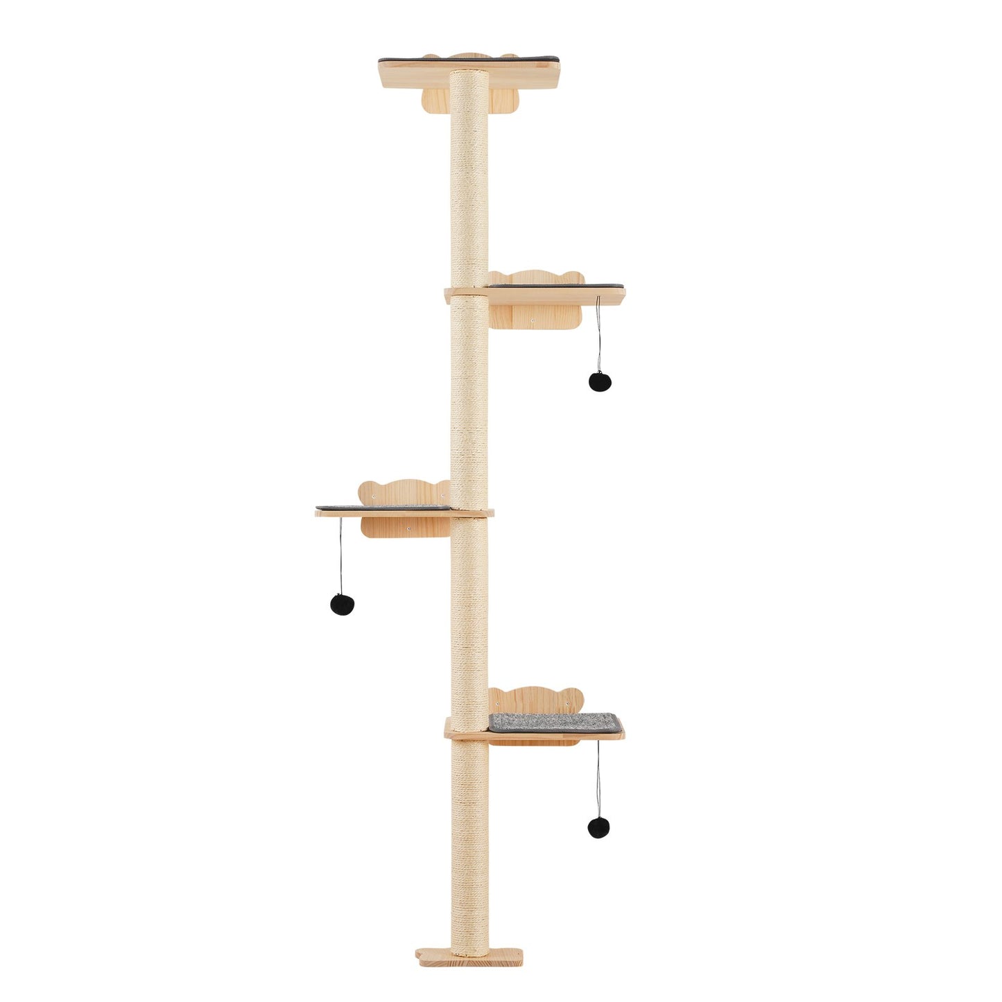 AI62 Decor 4-Tier Wall-Mounted Cat Tree with Floating Shelves, Pine Wood