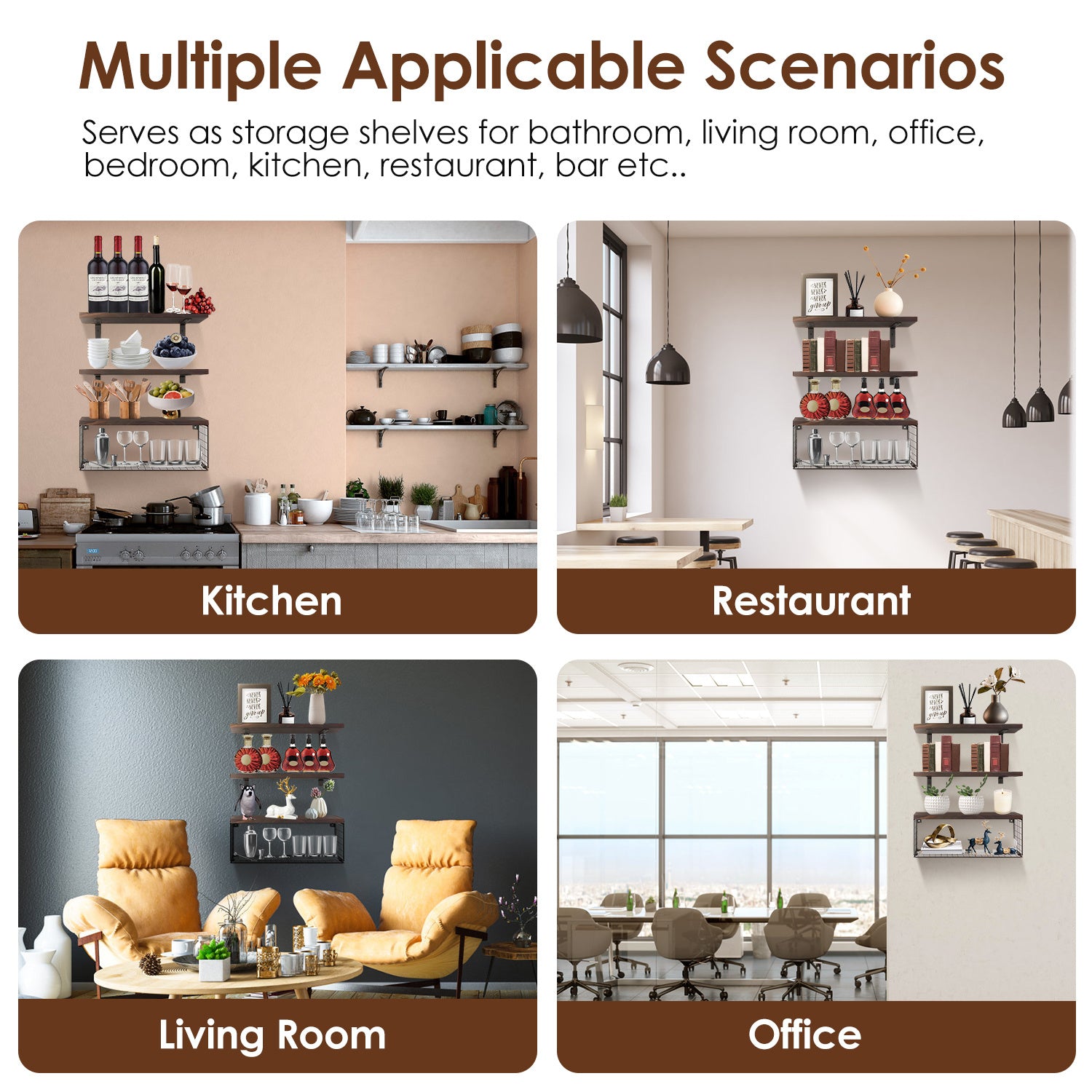 AI62Decor 2-in-1 Floating Wall Shelves with Storage Basket for Home & Office