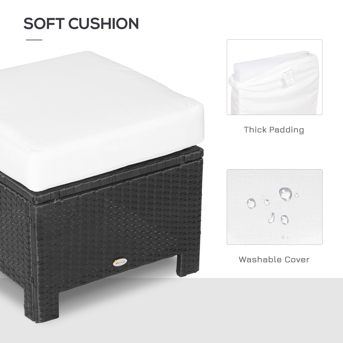 AI62 Decor Rattan Outdoor Wicker Ottoman with Cushion