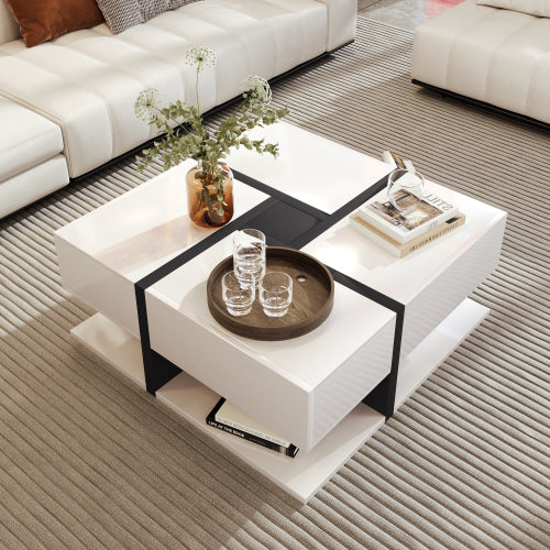 AI62 Decor Coffee Table with 4 Drawers & Bottom Storage – 78x78x36cm