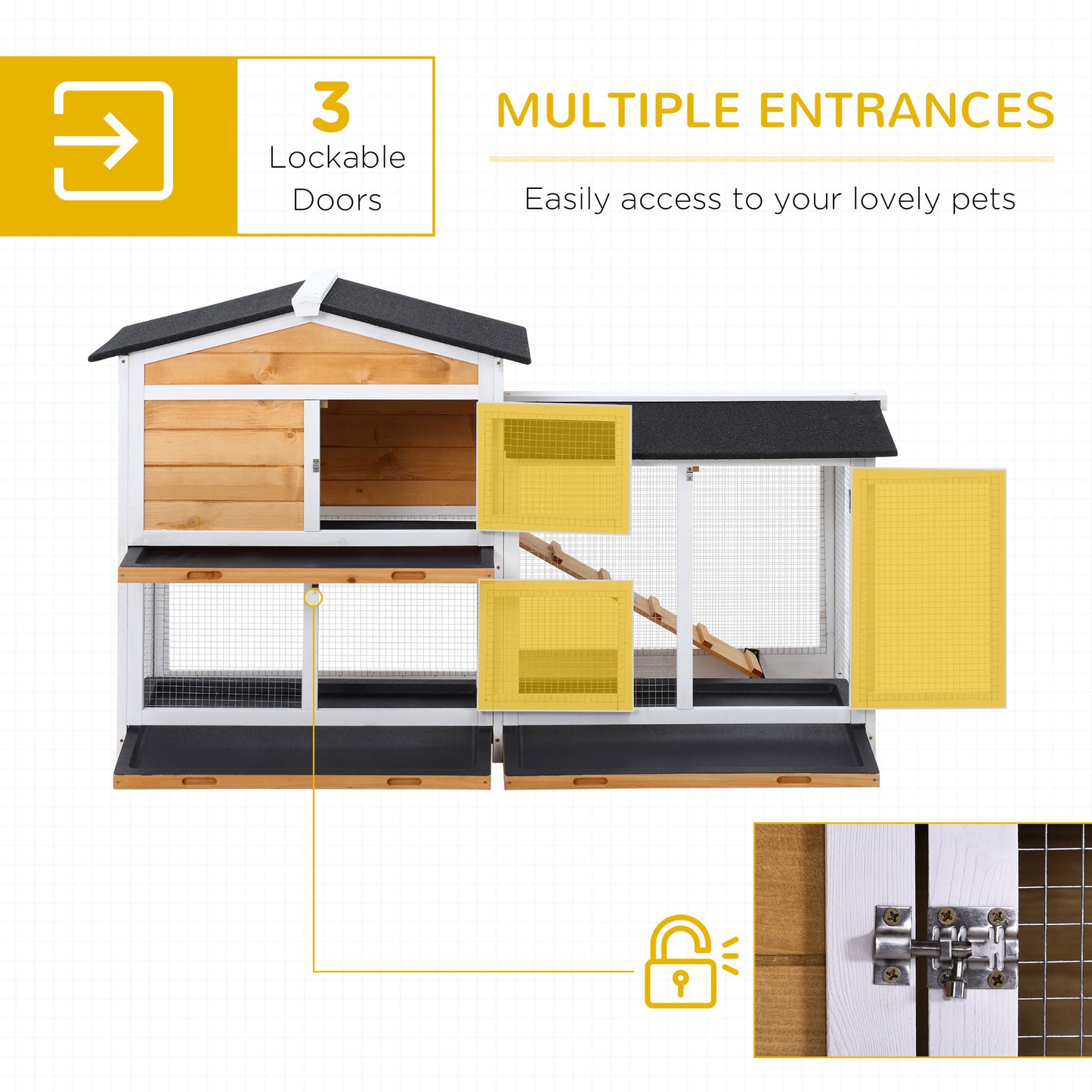 AI62 Decor 2-Tier Wooden Rabbit & Guinea Pig Hutch with Run – Yellow