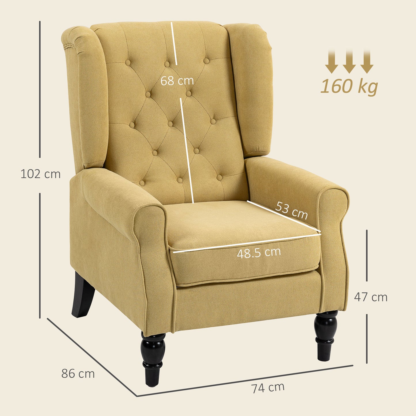 AI62 Decor Wingback Accent Chair, Button Tufted Upholstered – Yellow