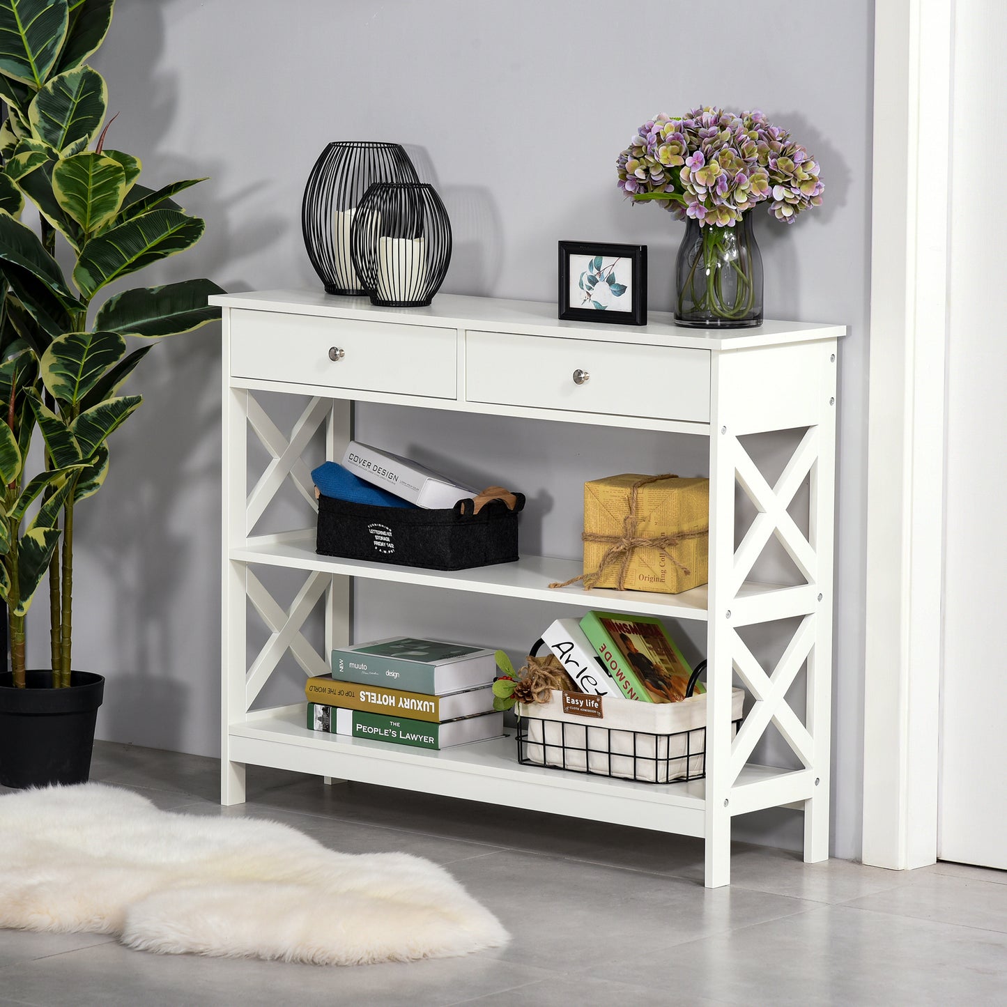 AI62 Decor  Modern White Side Desk with Storage Drawers