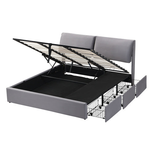 AI62 Decor Upholstered King Size Bed with Hydraulic Mechanism and storage