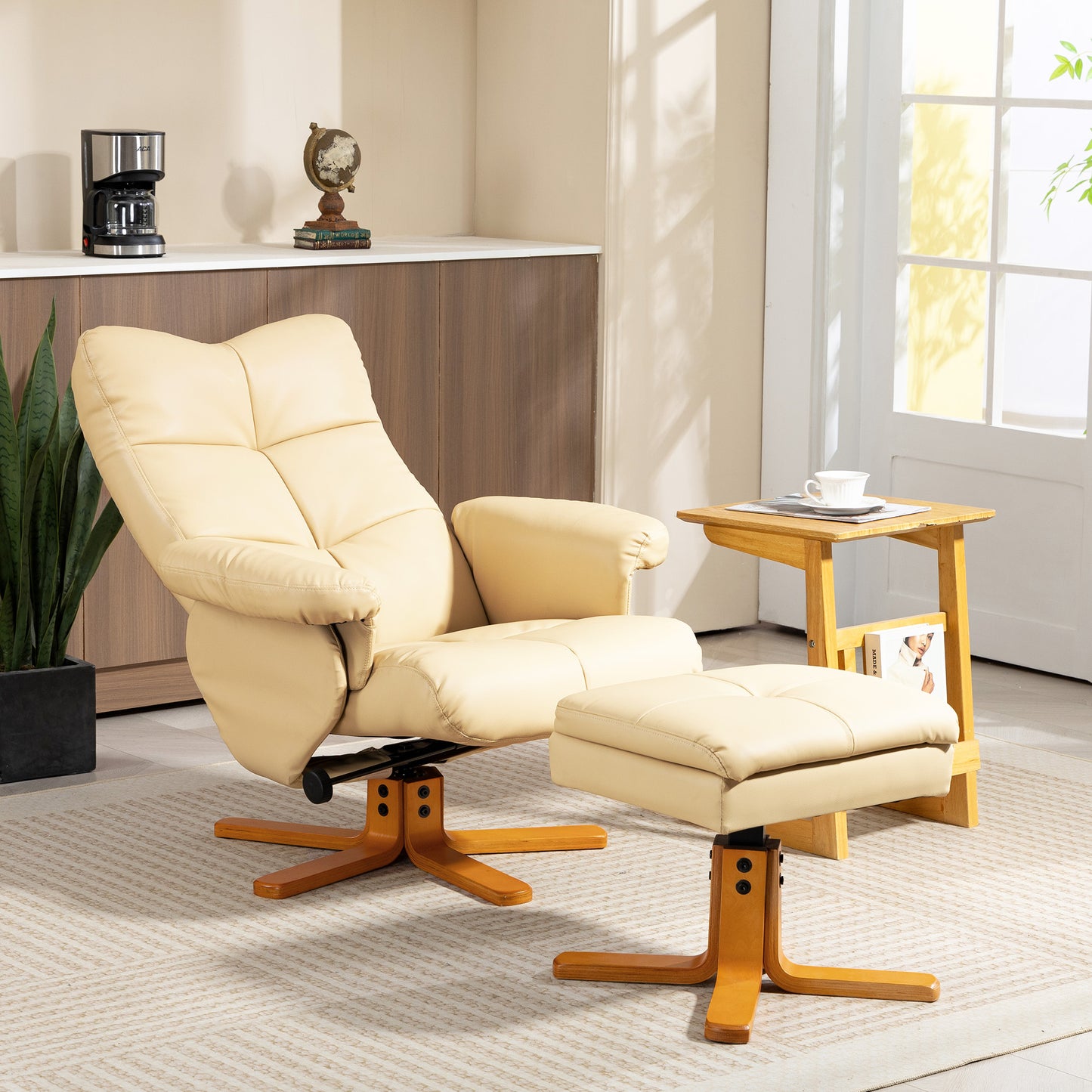 AI62 Decor PU Leather Swivel Recliner Chair with Footstool & Storage