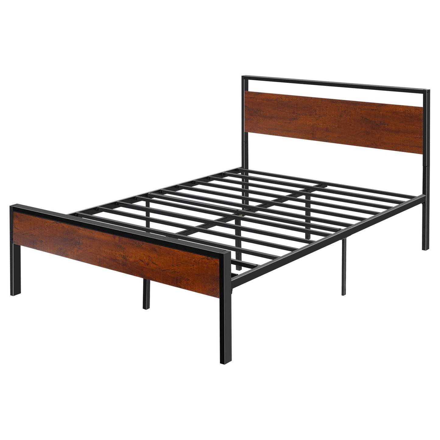 AI62 Decor Full Size Metal Platform Bed with Storage, Black & Brown