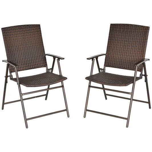 AI62 Decor Set Of Two Folding Rattan Seat Chairs - Brown