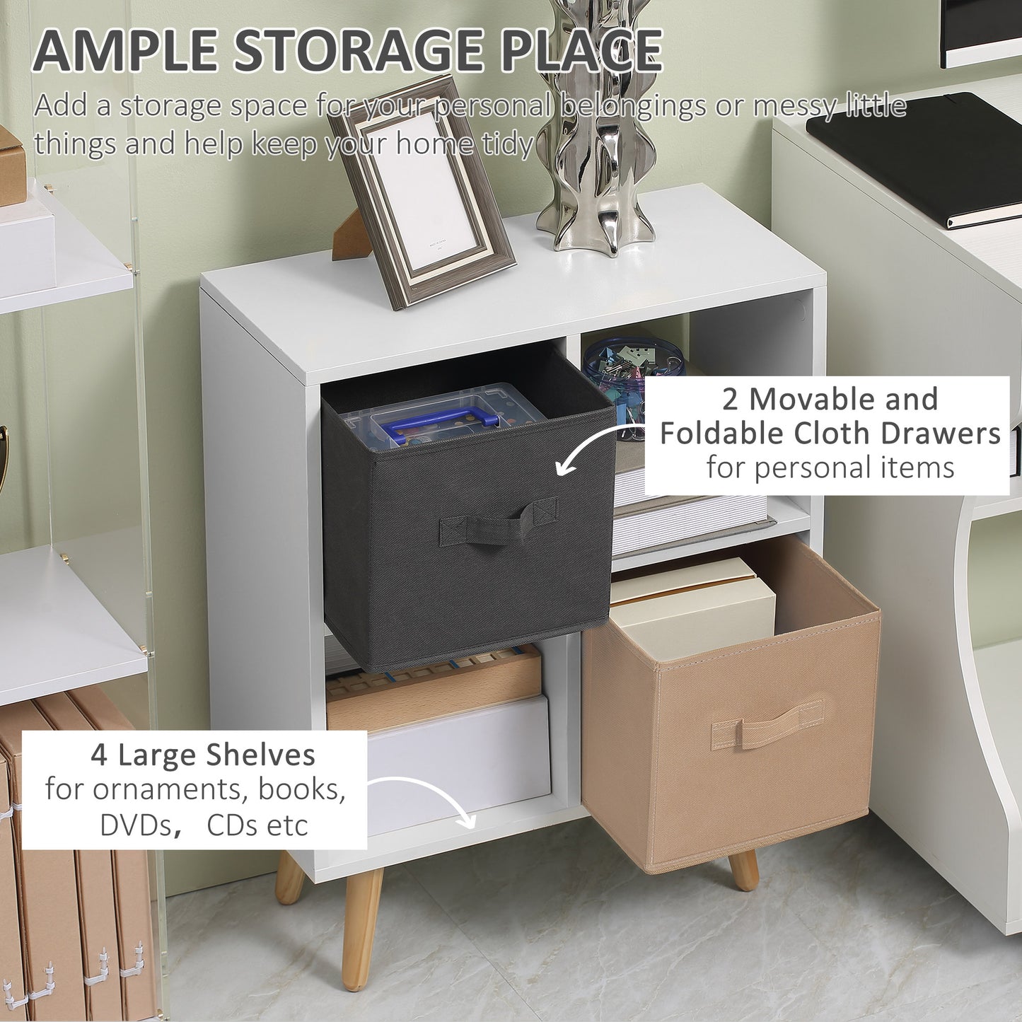 AI62 Decor 4 Cube Storage Cabinet with 3 Fabric Drawers