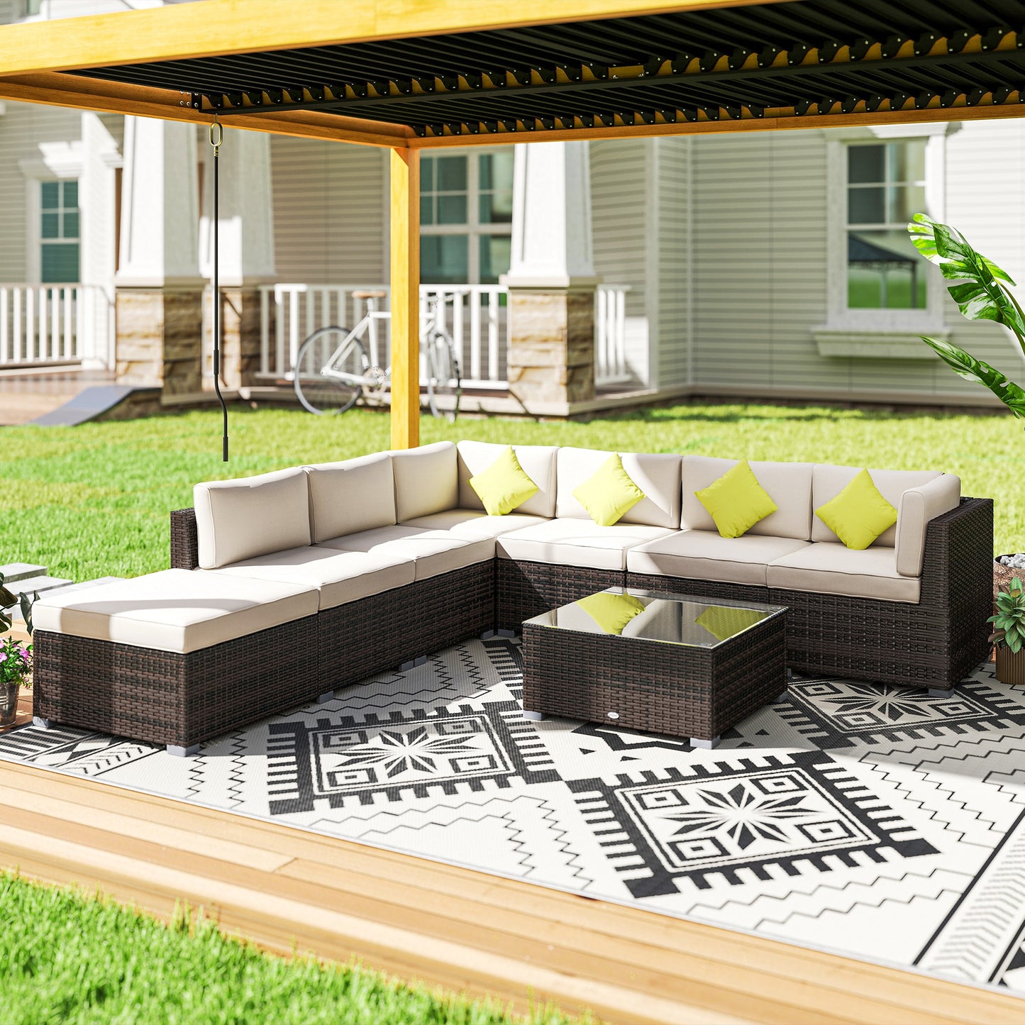 AI62 Decor 8-Piece Rattan Corner Sofa Set – Brown