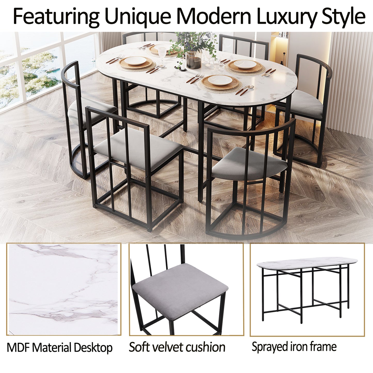 AI62 Decor  Modern Dining Set Gray Cushioned Chairs