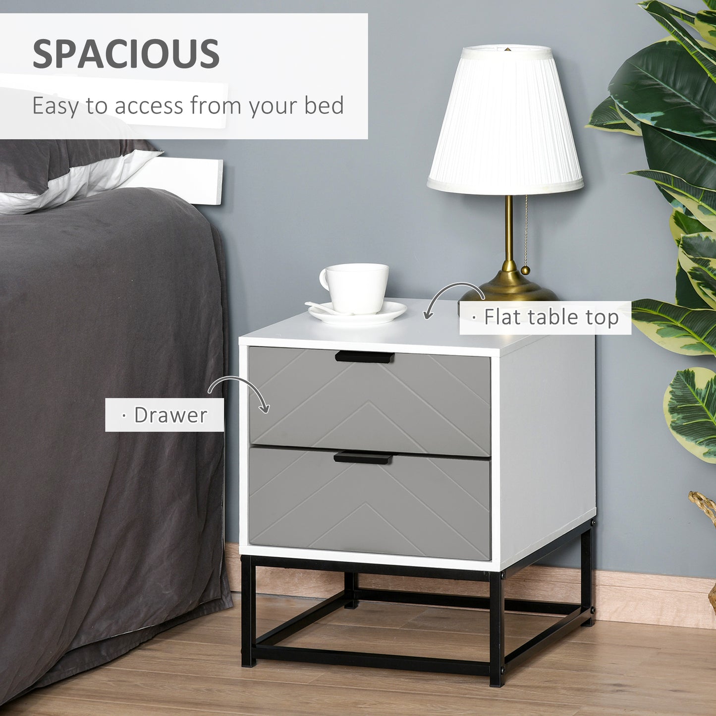 AI62 Decor2 Drawer Bedside Cabinet with Metal Base