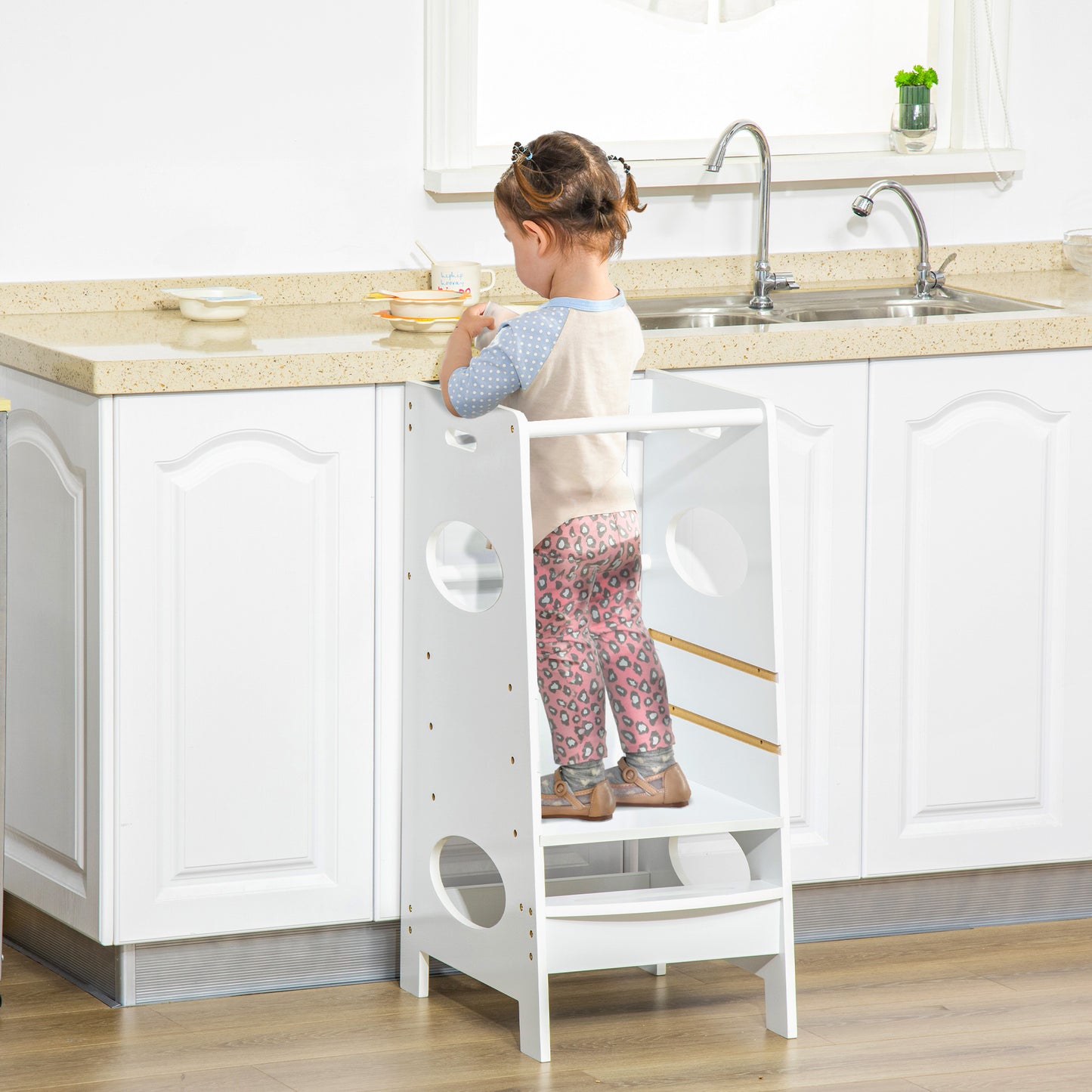AI62 Decor Kids Adjustable Toddler Step Stool with Safety Rail – White