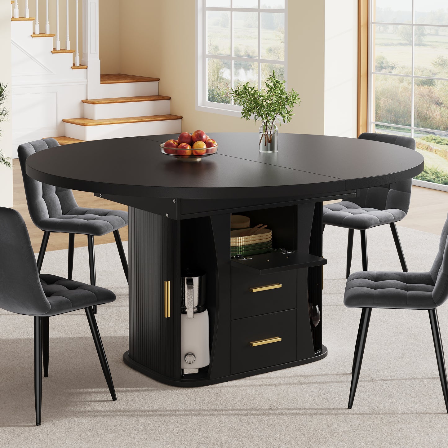 AI62 Decor Black Extendable Dining Table