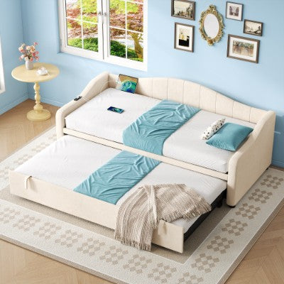 AI62 Decor Upholstered 90×190cm Daybed with Trundle & USB Charging