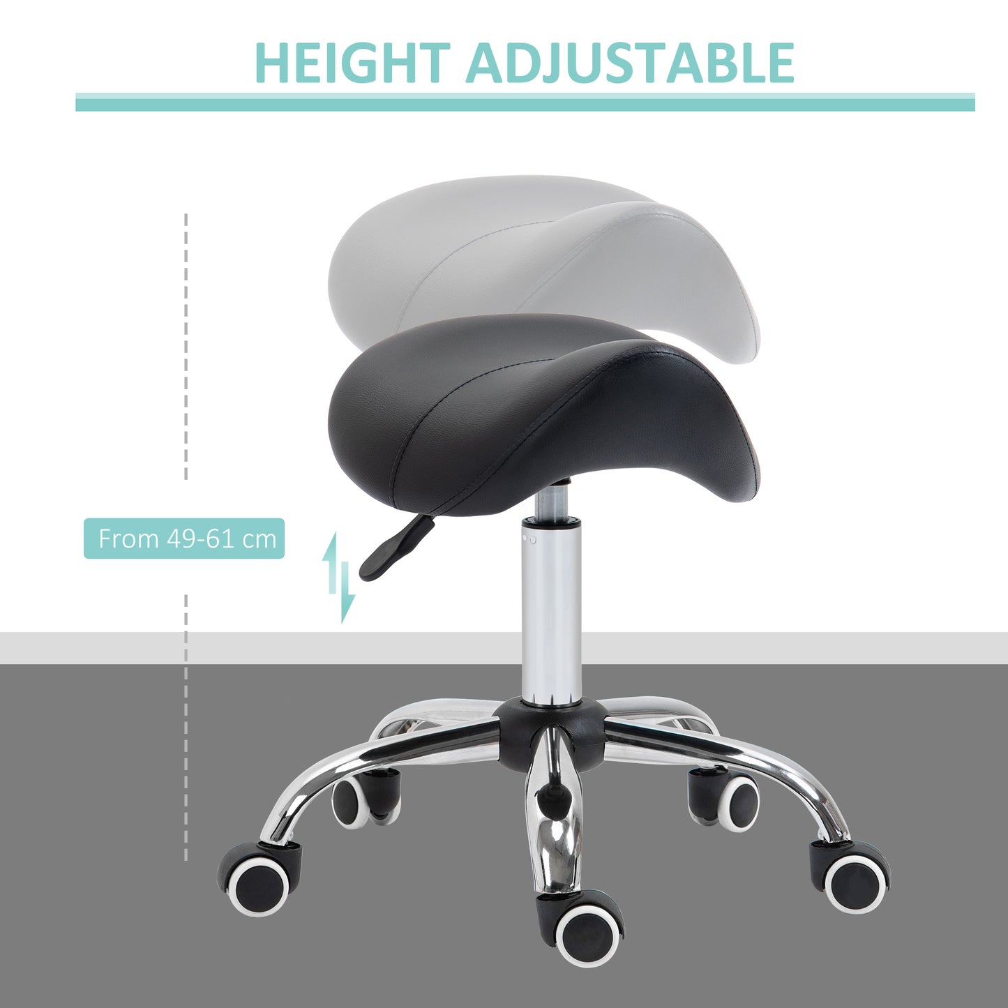AI62 Decor Height Adjustable Rolling Spa Chair with Faux Leather Seat