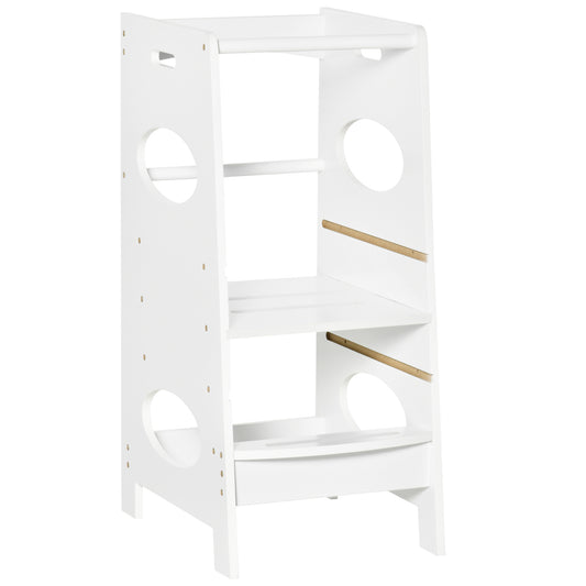 AI62 Decor Kids Adjustable Toddler Step Stool with Safety Rail – White