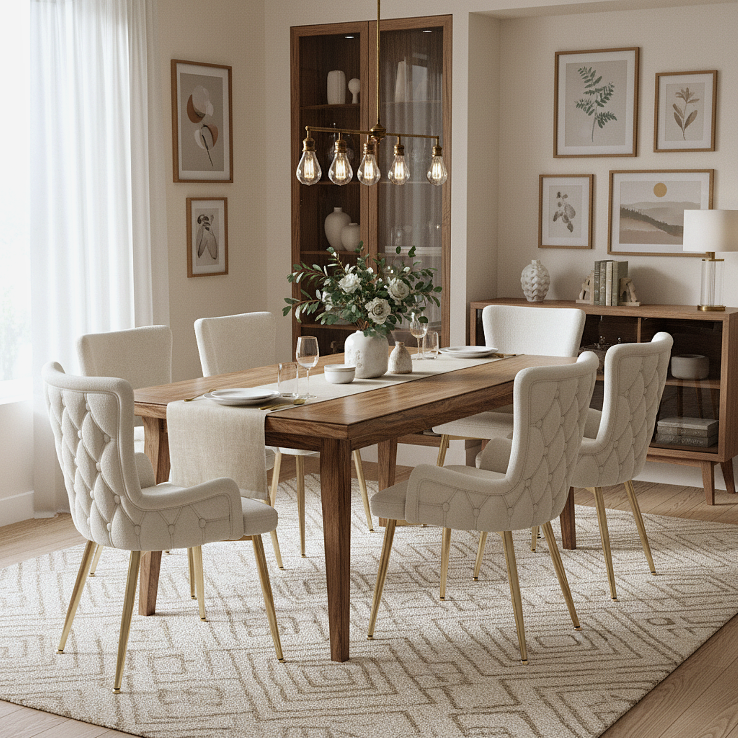 AI62 Decor Luxurious Velvet Dining Chairs Beige with Gold Legs