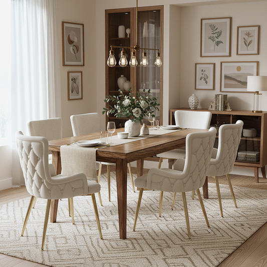 AI62 Decor Luxurious Velvet Dining Chairs Beige with Gold Legs