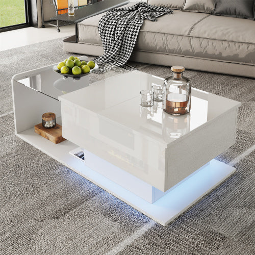 AI62 Decor High-Gloss White Coffee Table with LED Effect