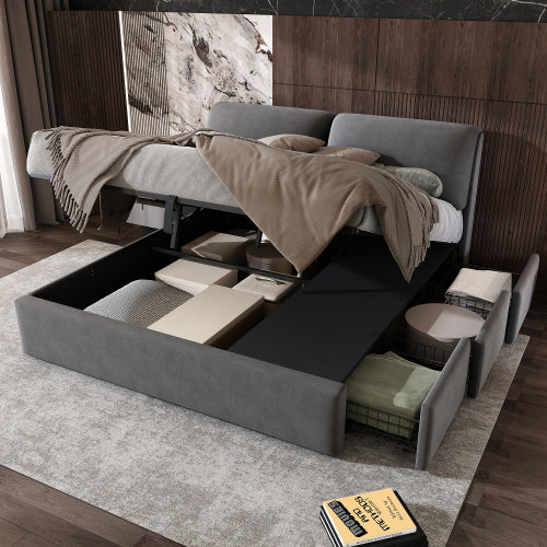 AI62 Decor Upholstered King Size Bed with Hydraulic Mechanism and storage