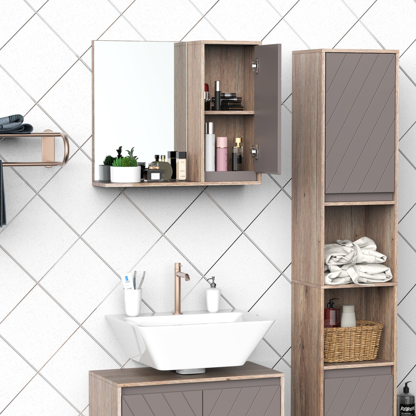 AI62 Decor Wall-Mounted Bathroom Mirror Cabinet with Adjustable Shelf