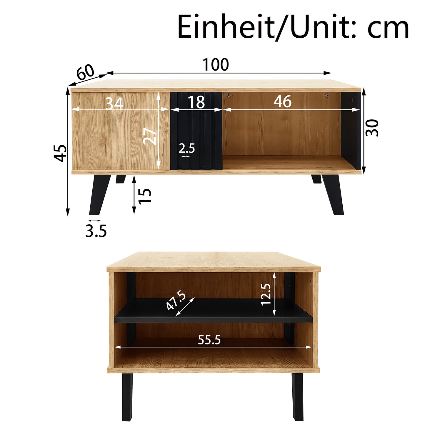 AI62 Decor  100x60x45 cm Coffee Table with Wood & Black Design