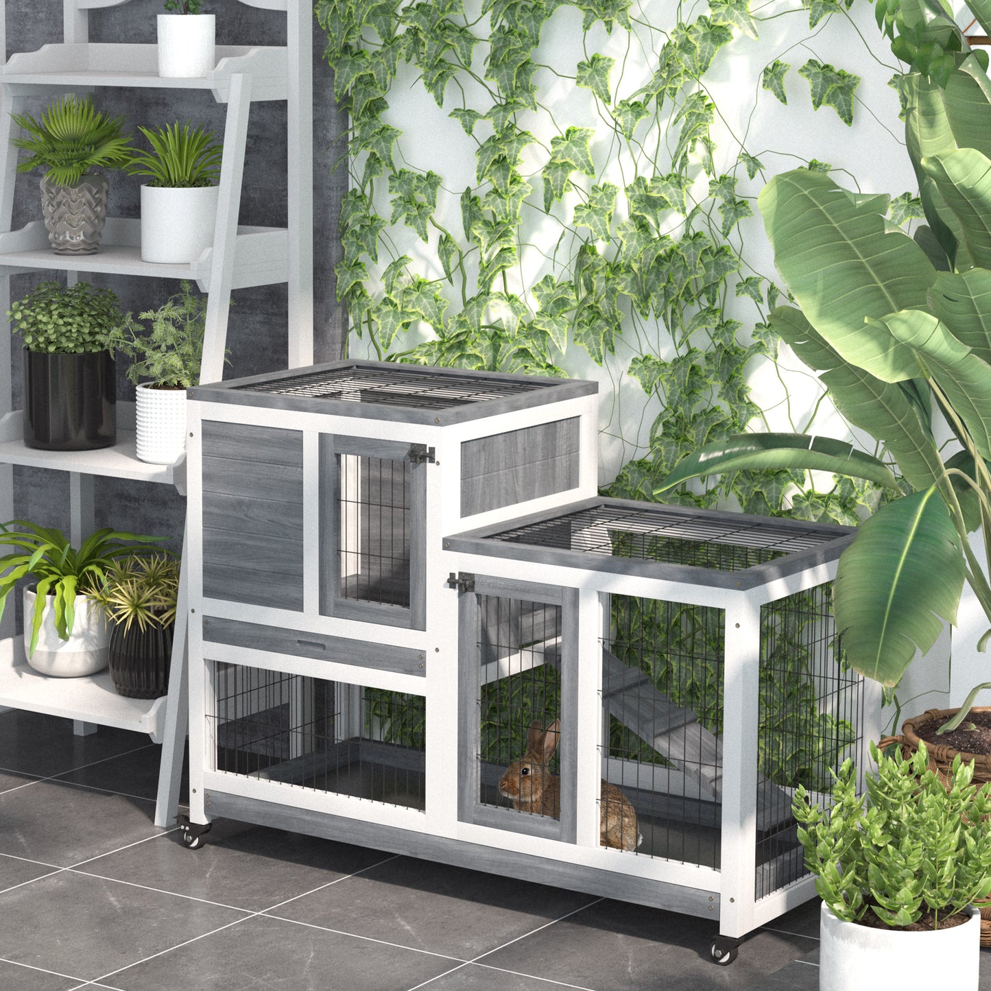AI62 Decor PawHut Indoor Rabbit Hutch with Wheels