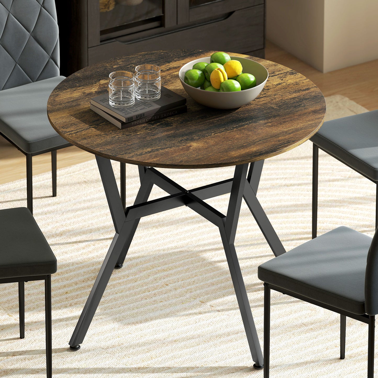 AI62 Decor Rustic Brown Round Table - 90x76cm