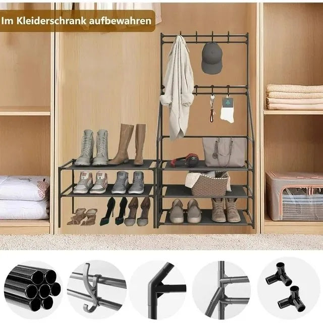 AI62 Decor 5-Tier Shoe Rack with Hooks for Entryway & Small Spaces