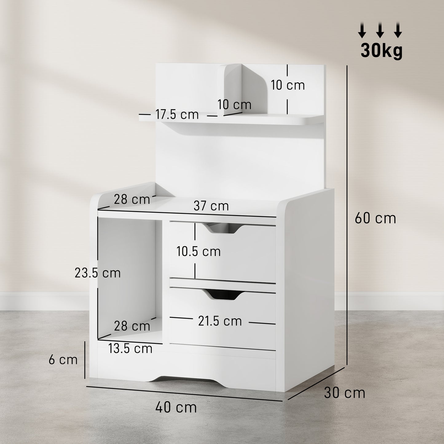 AI62 Decor Bedside Table With 2 Drawers And Open Shelves - High Gloss White