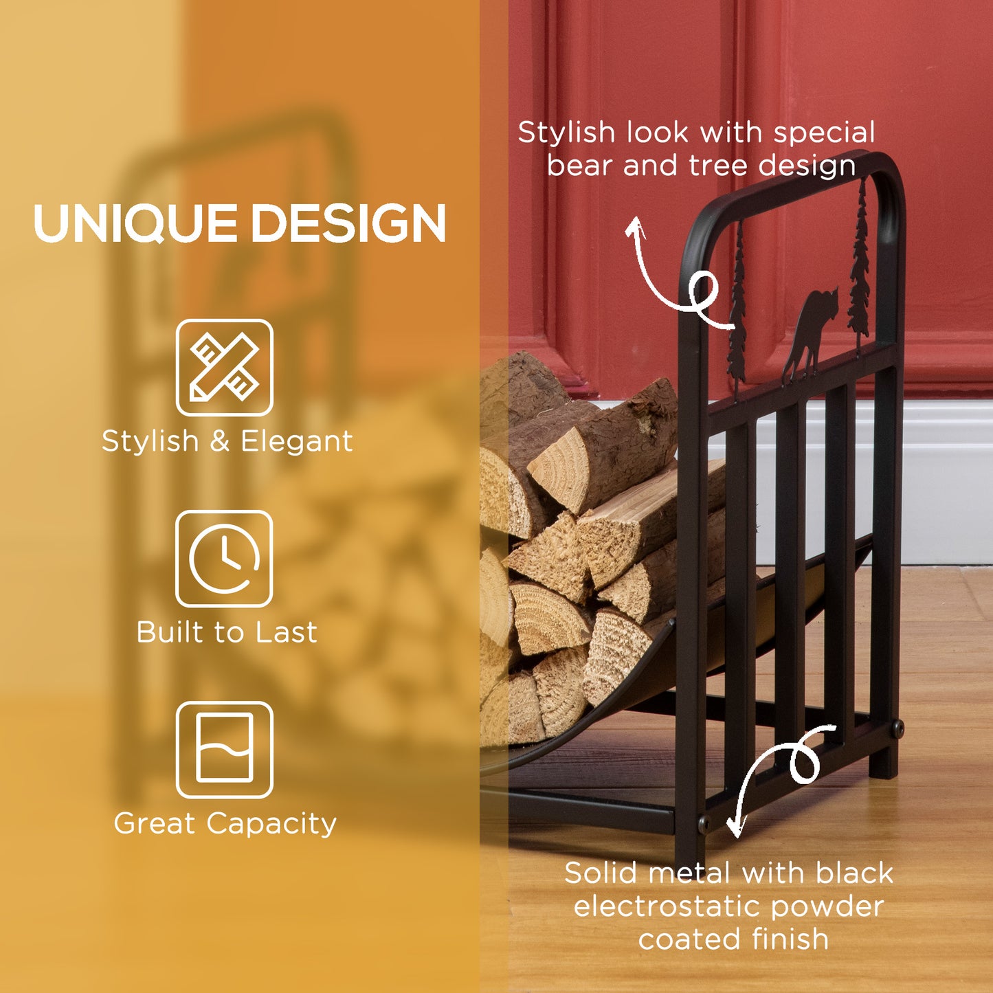 AI62 Decor Bear-Shaped Metal Firewood Rack – Rust-Resistant