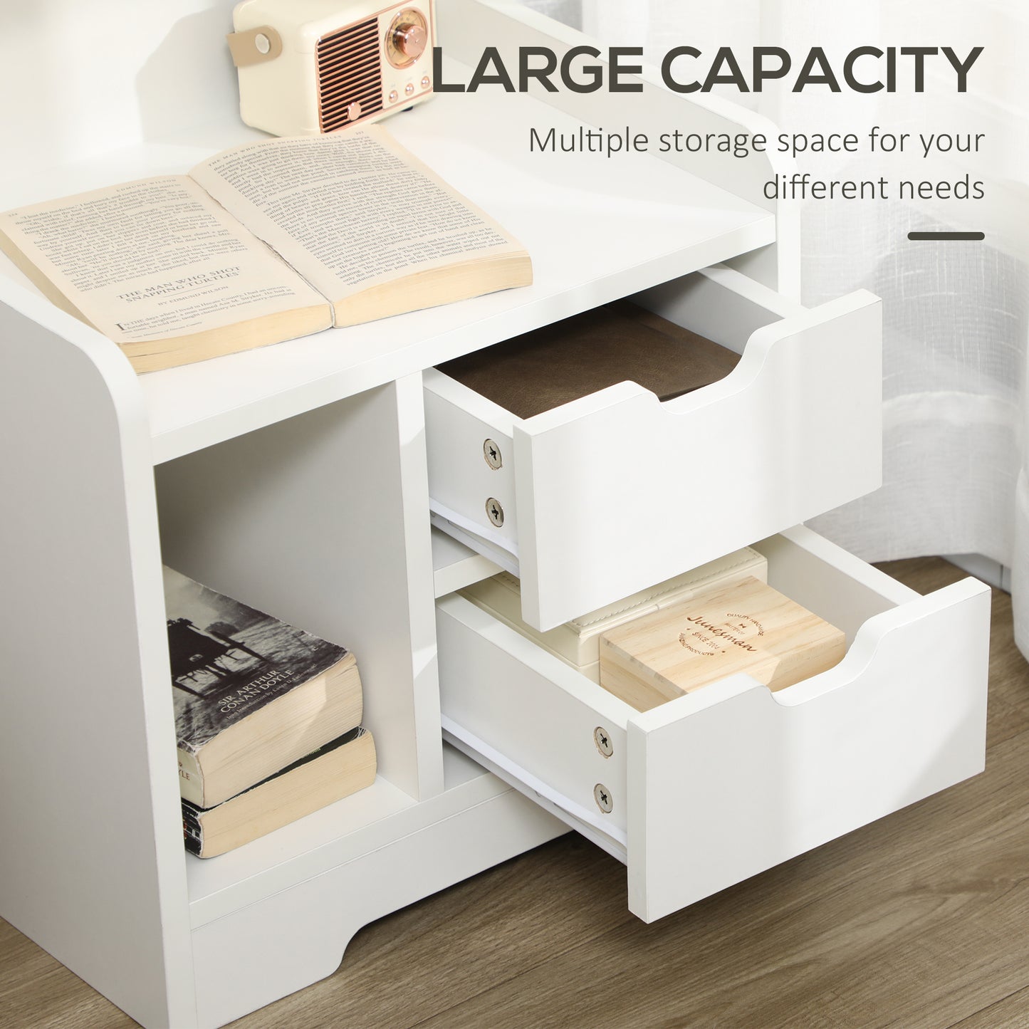 AI62 Decor 2-Drawer Bedside Table with Storage Shelves