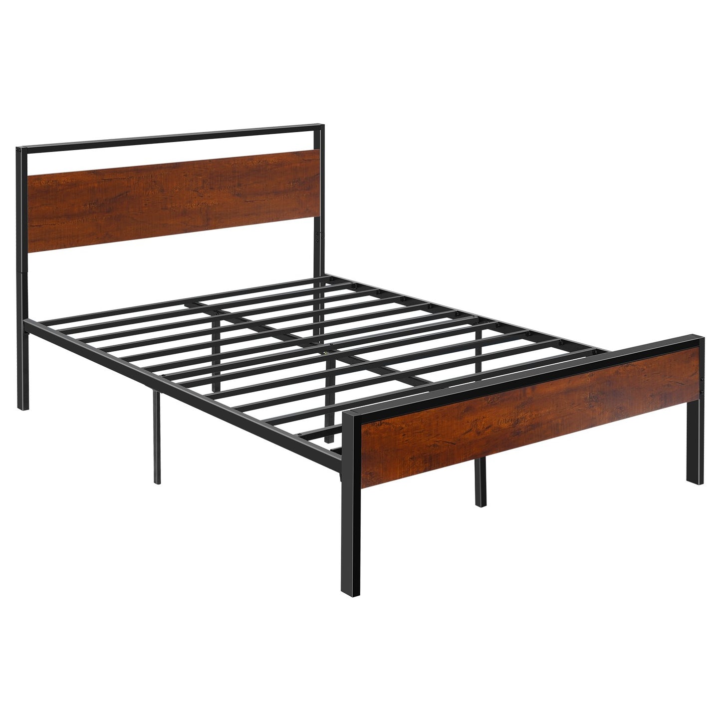 AI62 Decor Full Size Metal Platform Bed with Storage, Black & Brown