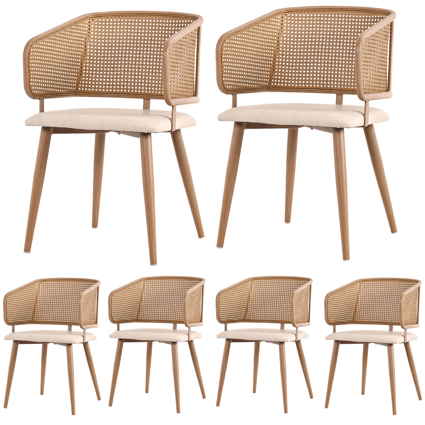 AI62 Decor 6-Piece Modern Dining Chairs with Rattan Backrest – Beige