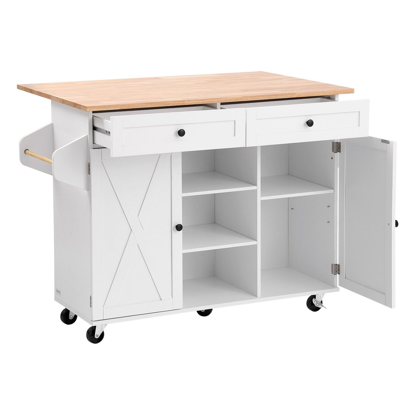 AI62 Decor Kitchen Island Cart 132cm with Storage & Drop Leaf