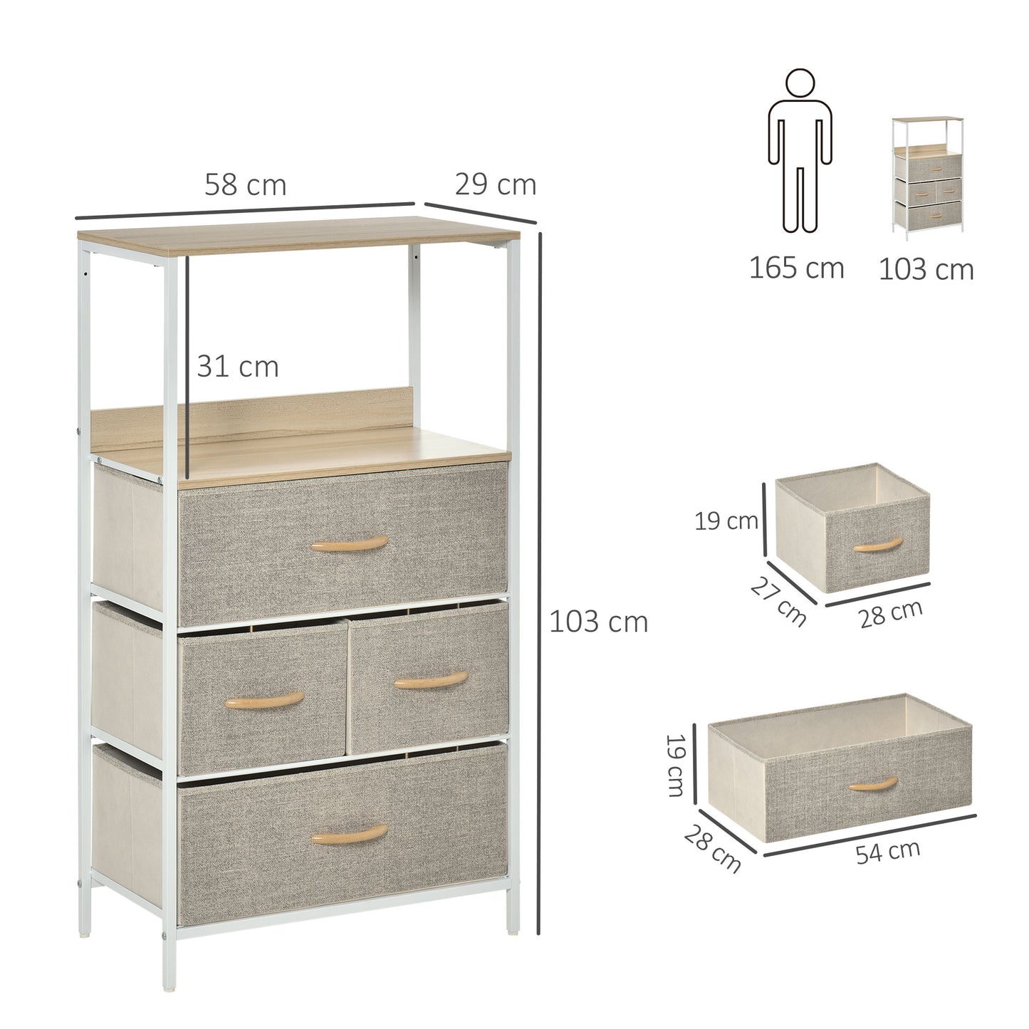 AI62 Decor 4-Drawer Storage Chest Unit with Shelves