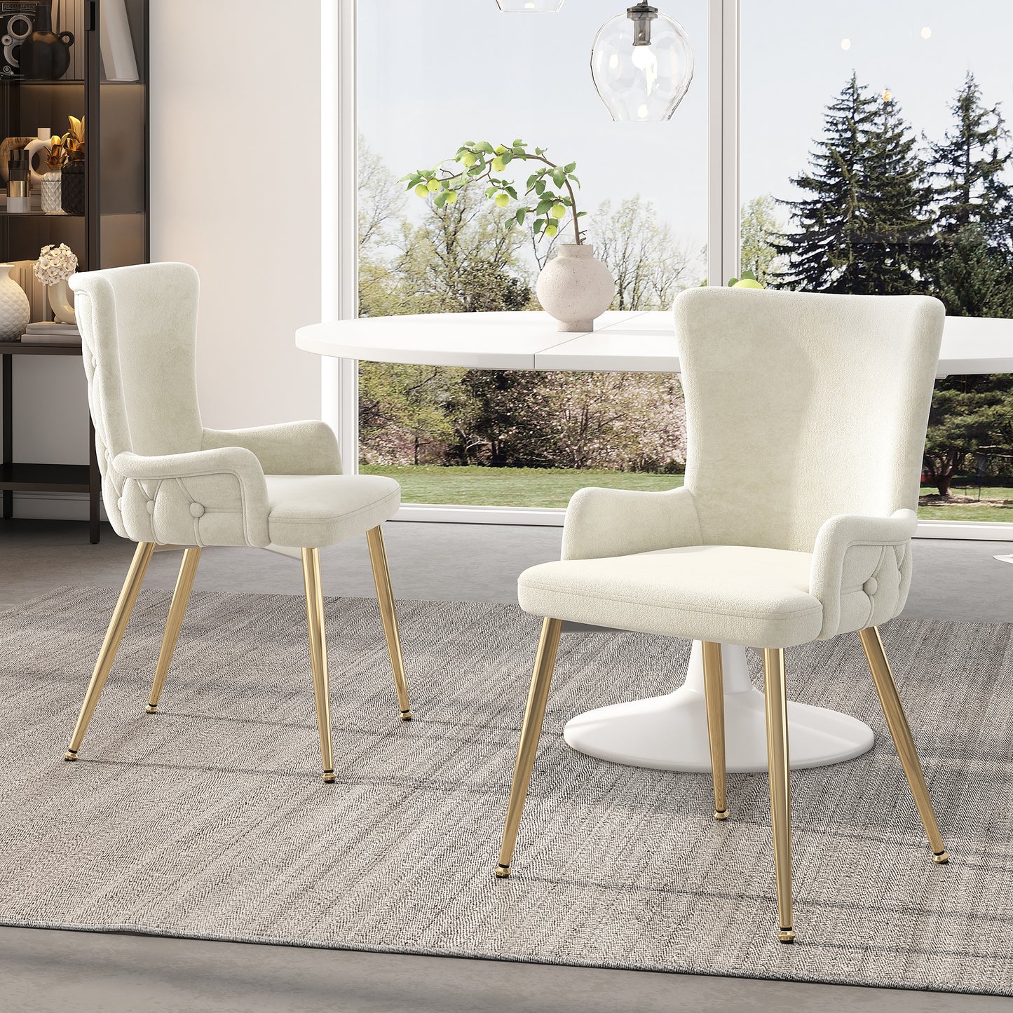 AI62 Decor Luxurious Velvet Dining Chairs Beige with Gold Legs