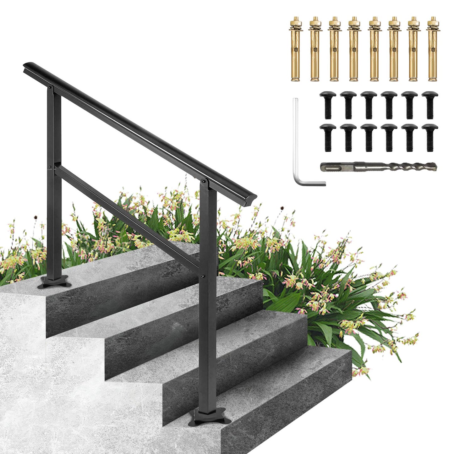 AI62 Decor Black Aluminum Outdoor Stair Banister 48x35.5 in