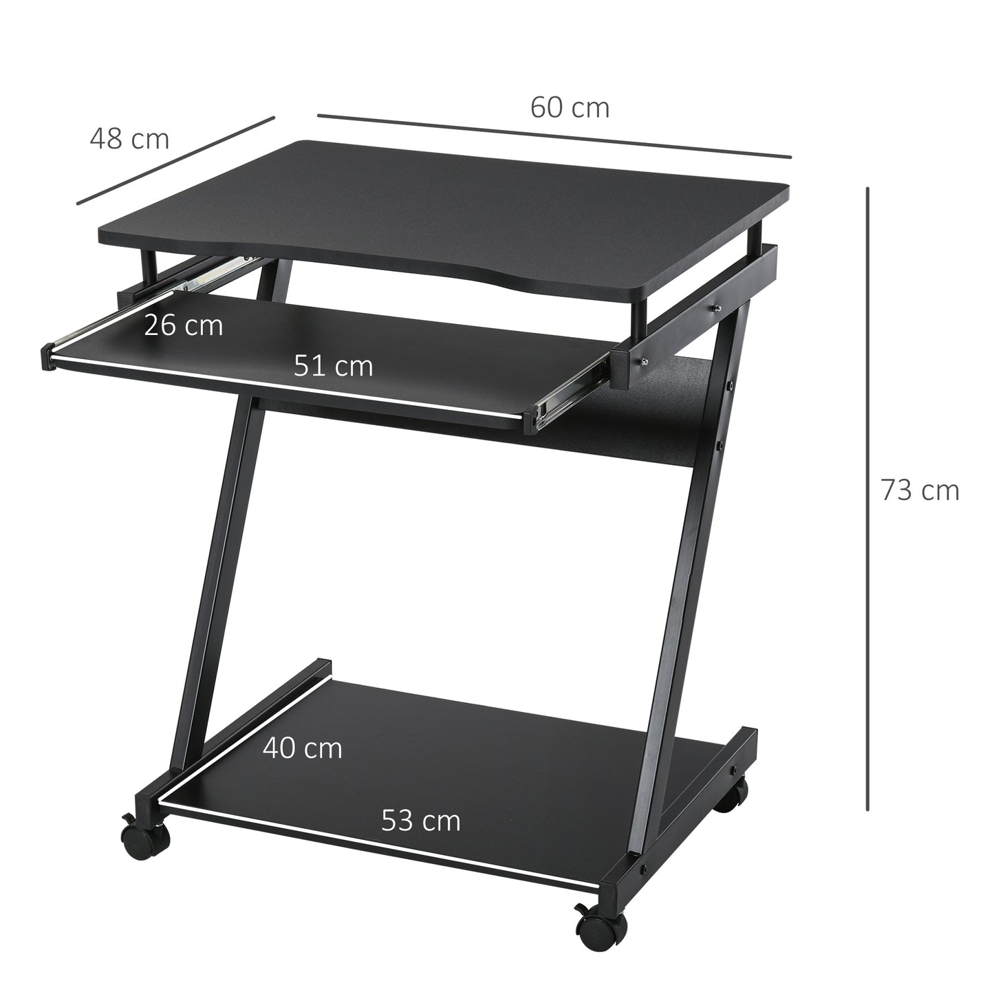 AI62 Decor Movable Computer Desk with Keyboard Tray & Wheels – Black