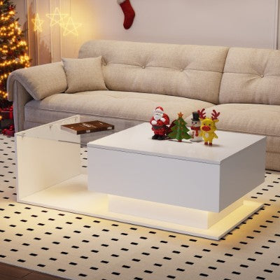 Modern LED Coffee Table with Glass & Drawer AI62Decor